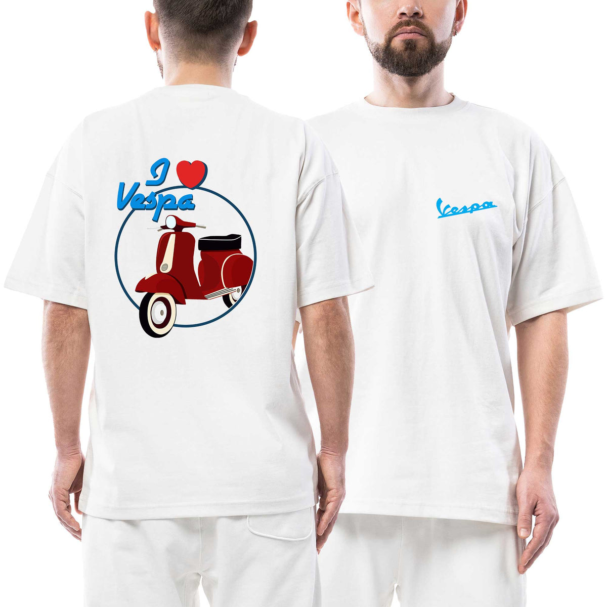 Vespa I Love Scooter Logo beyaz ön arka baskılı oversize tişört