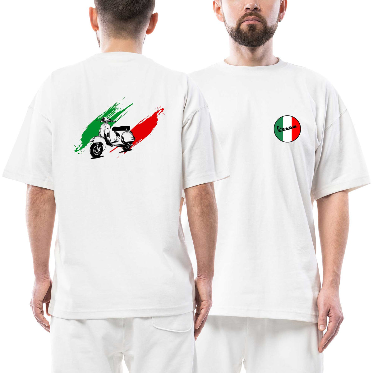 Vespa İtaly Brsuh Logo beyaz ön arka baskılı oversize tişört