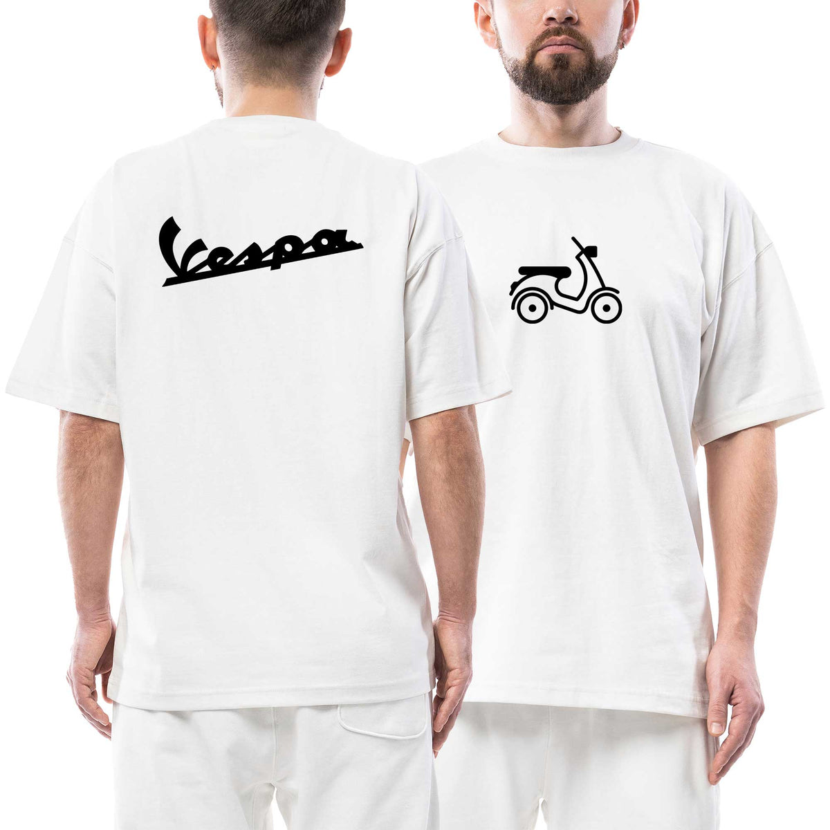 Vespa Scooter Silüet Logo beyaz ön arka baskılı oversize tişört