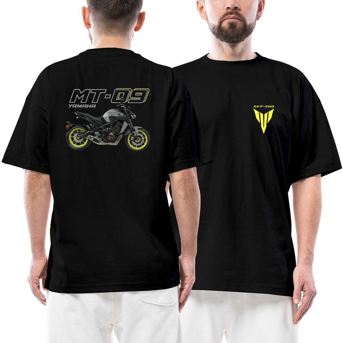 Yamaha Mt 09 Neon Logo siyah ön arka baskılı oversize tişört