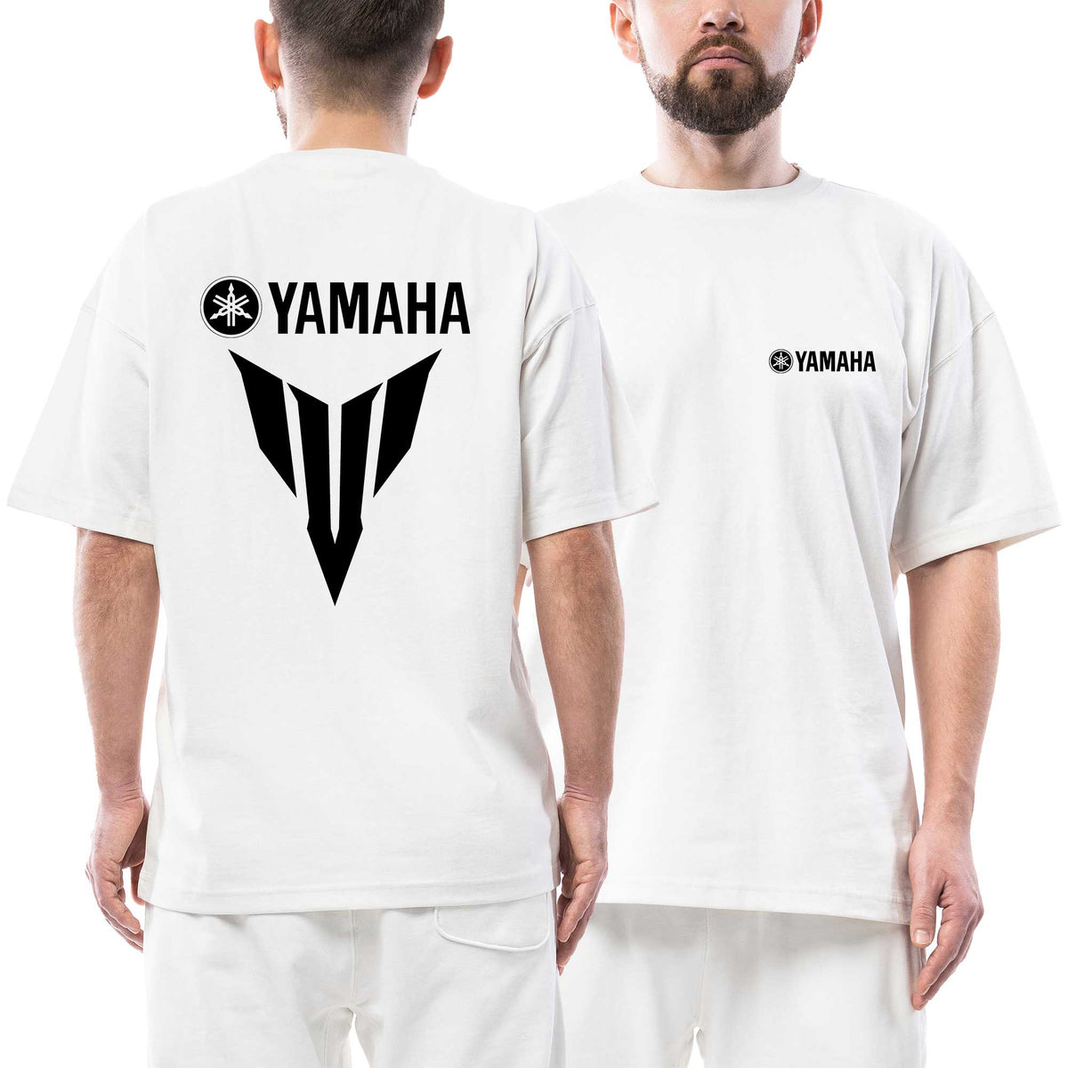 Yamaha Mt Black Logo beyaz ön arka baskılı oversize tişört