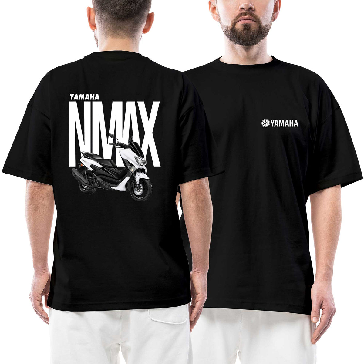 Yamaha Nmax White Logo siyah ön arka baskılı oversize tişört