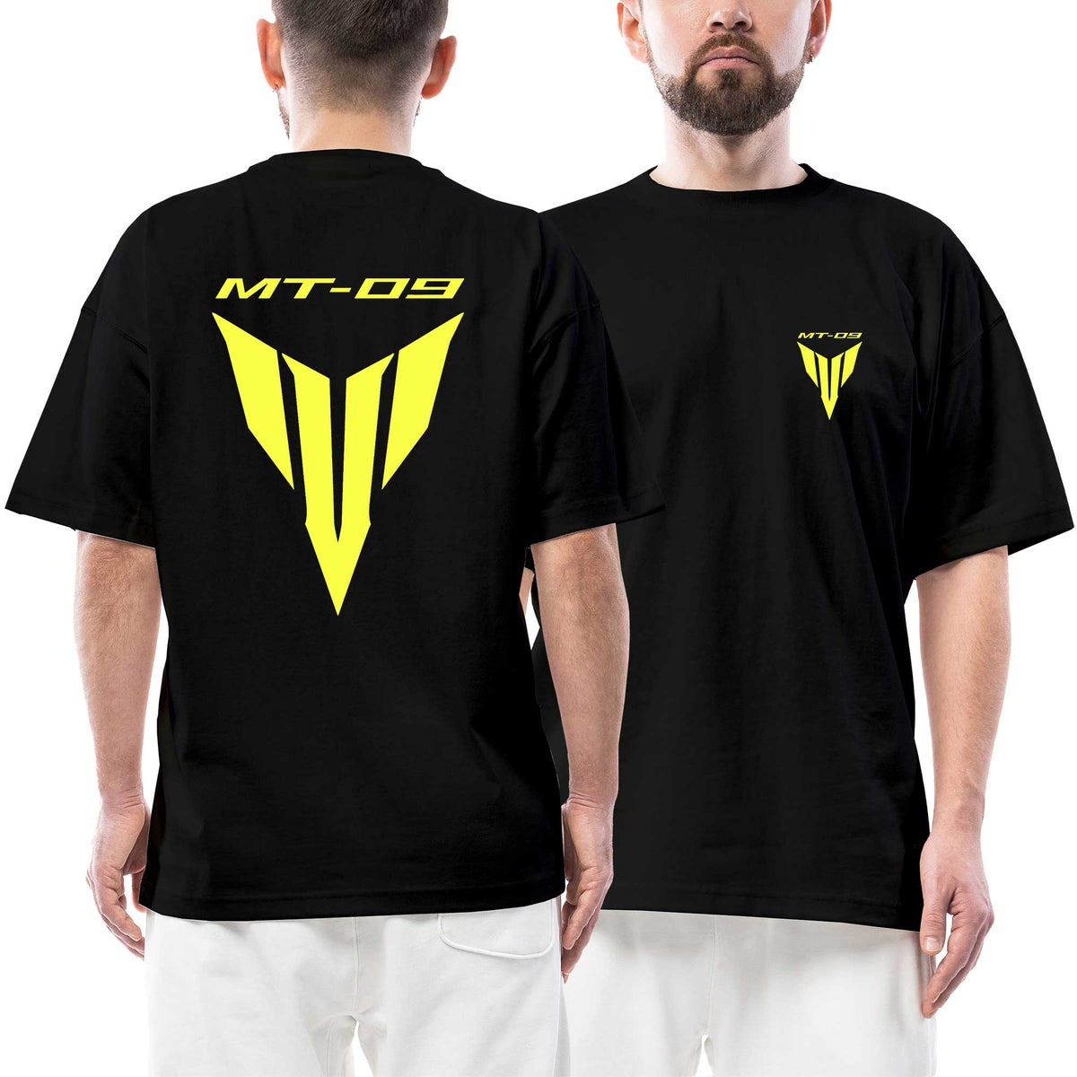 Yamaha Mt09 Neon Logo Text siyah ön arka baskılı oversize tişört