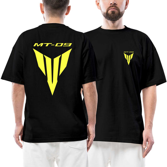 Yamaha Mt09 Neon Logo Text siyah ön arka baskılı oversize tişört