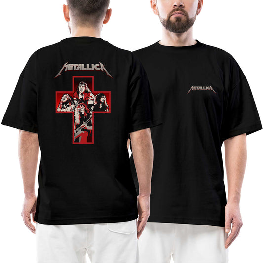 Metallica Group Art İn Cross Ön Arka Baskılı Siyah Oversize Tişört