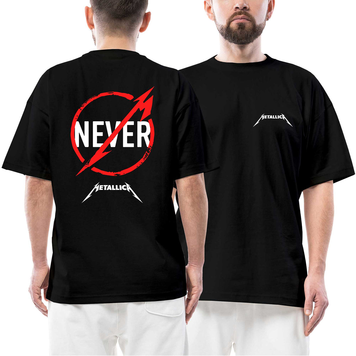 Metallica Never Classic Ön Arka Baskılı Siyah Oversize Tişört