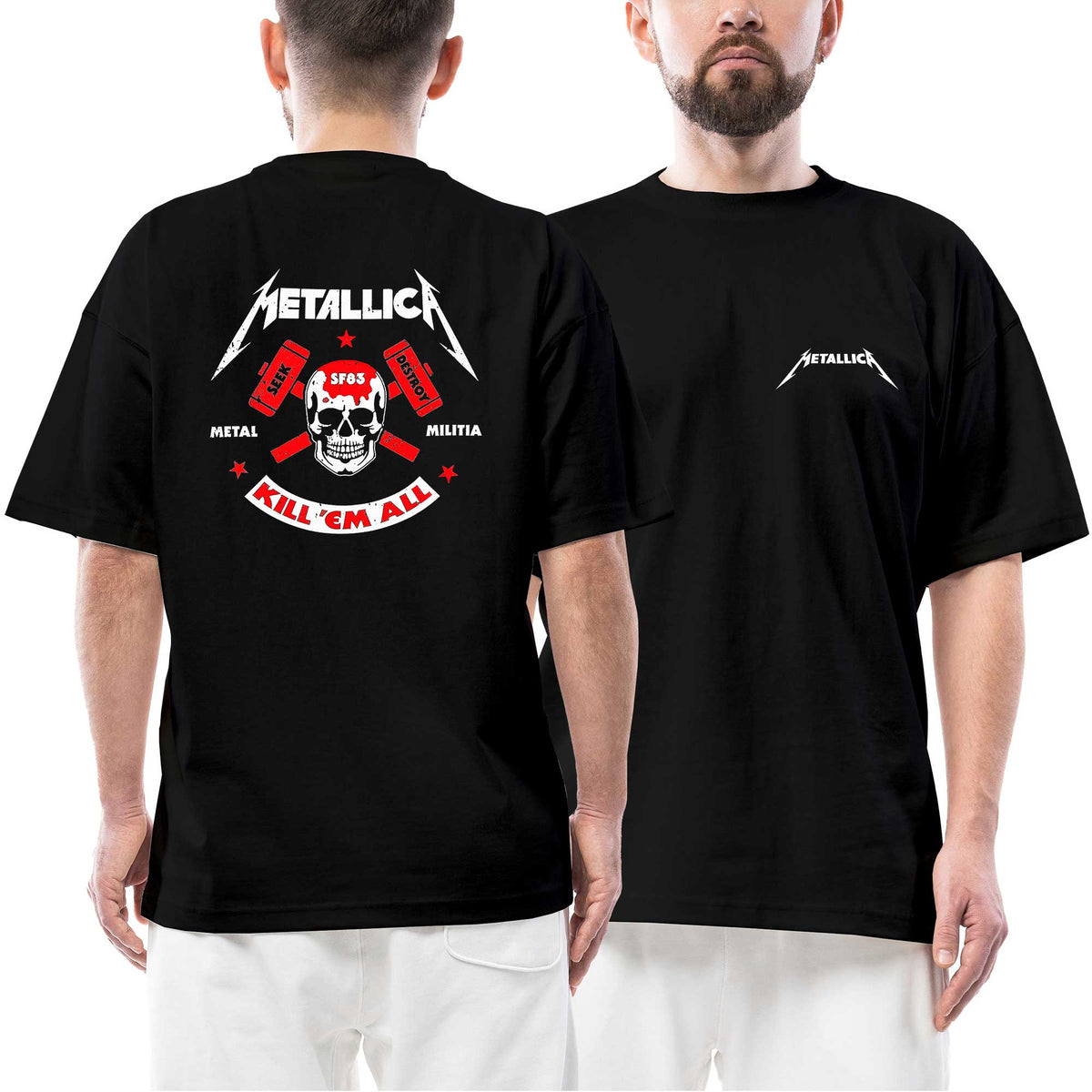 Metallica Kill 'Em All Seek & Destroy Ön Arka Baskılı Siyah Oversize Tişört