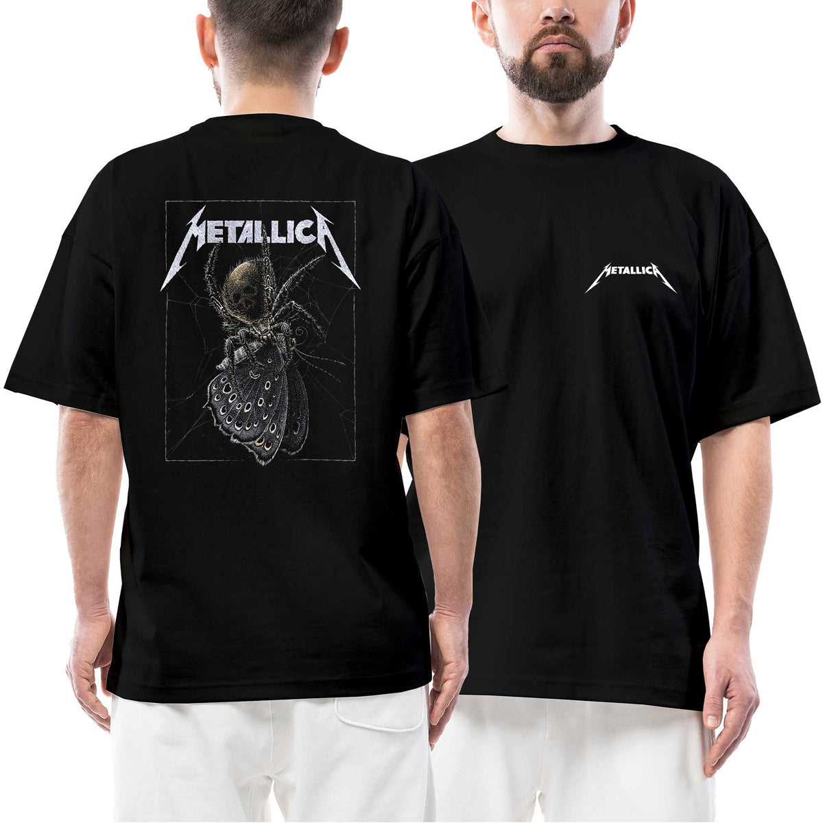 Metallica Lisbon Spider Artwork Ön Arka Baskılı Siyah Oversize Tişört