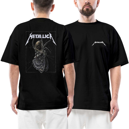 Metallica Lisbon Spider Artwork Ön Arka Baskılı Siyah Oversize Tişört