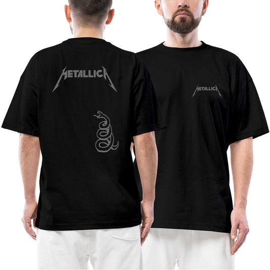 Metallica Snake Graphite Ön Arka Baskılı Siyah Oversize Tişört