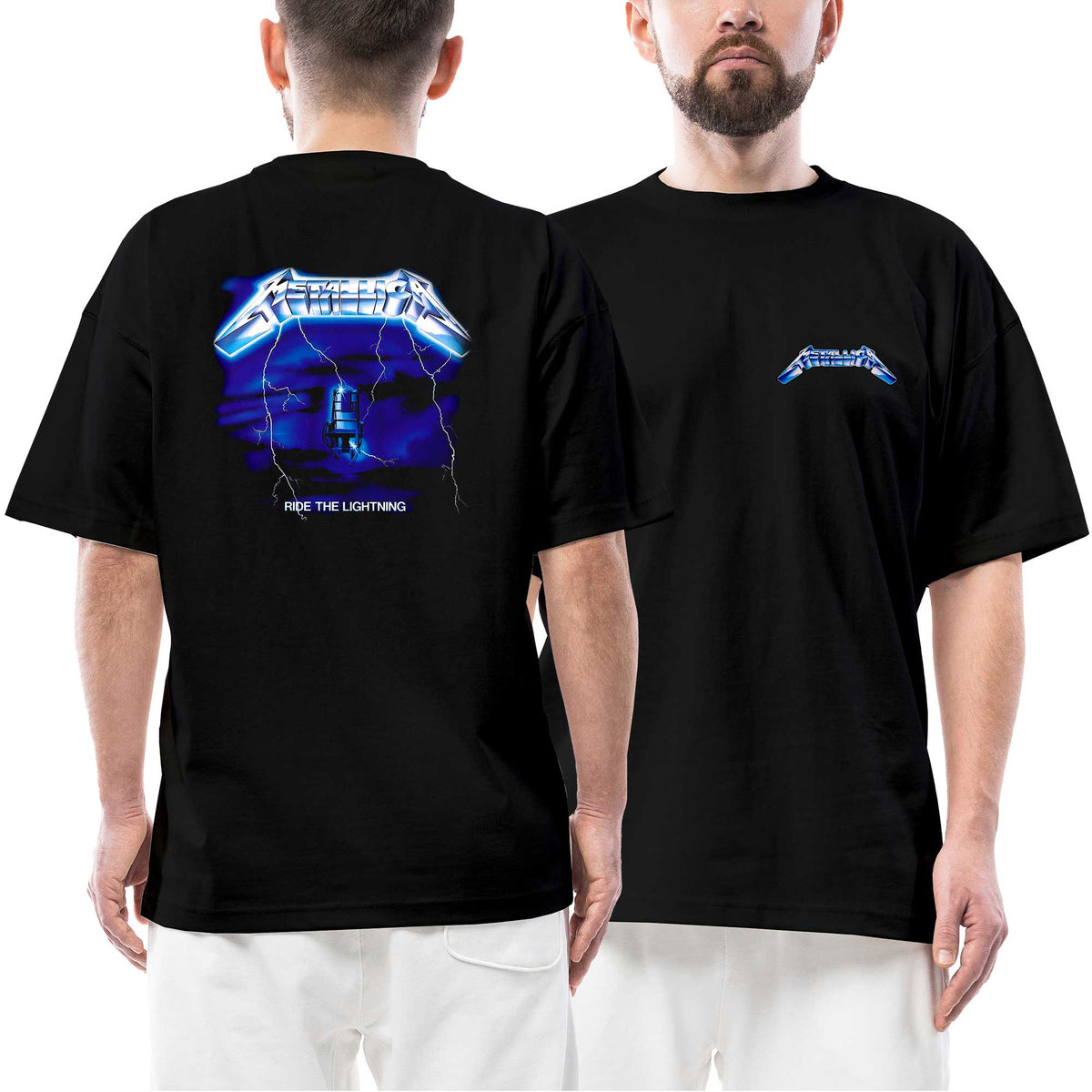 Metallica Ride The Lightning Album Ön Arka Baskılı Siyah Oversize Tişört
