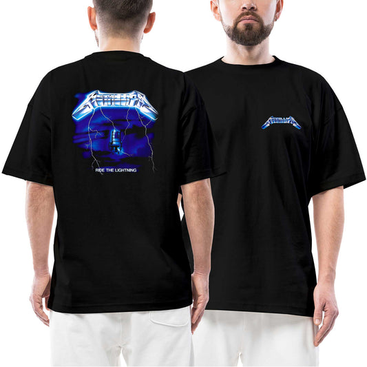 Metallica Ride The Lightning Album Ön Arka Baskılı Siyah Oversize Tişört