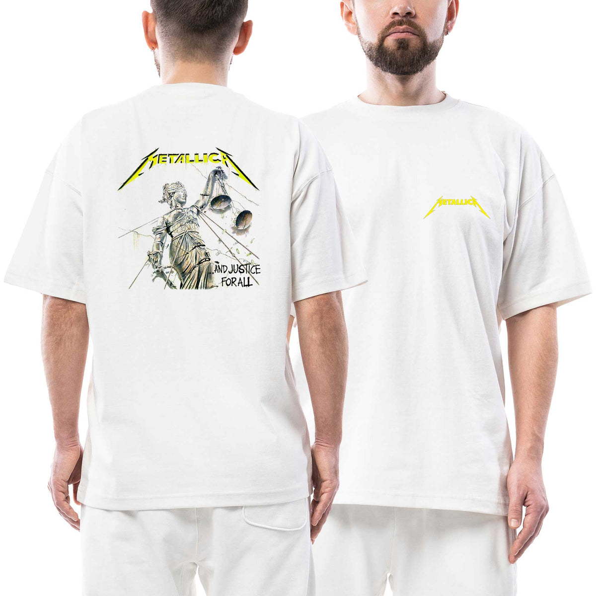 Metallica And Justice For All İs Sold Ön Arka Baskılı Beyaz Oversize Tişört