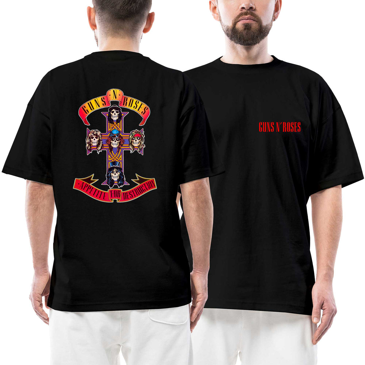 Guns N Roses Appetite for Destruction Crucified Ön Arka Baskılı Siyah Oversize Tişört