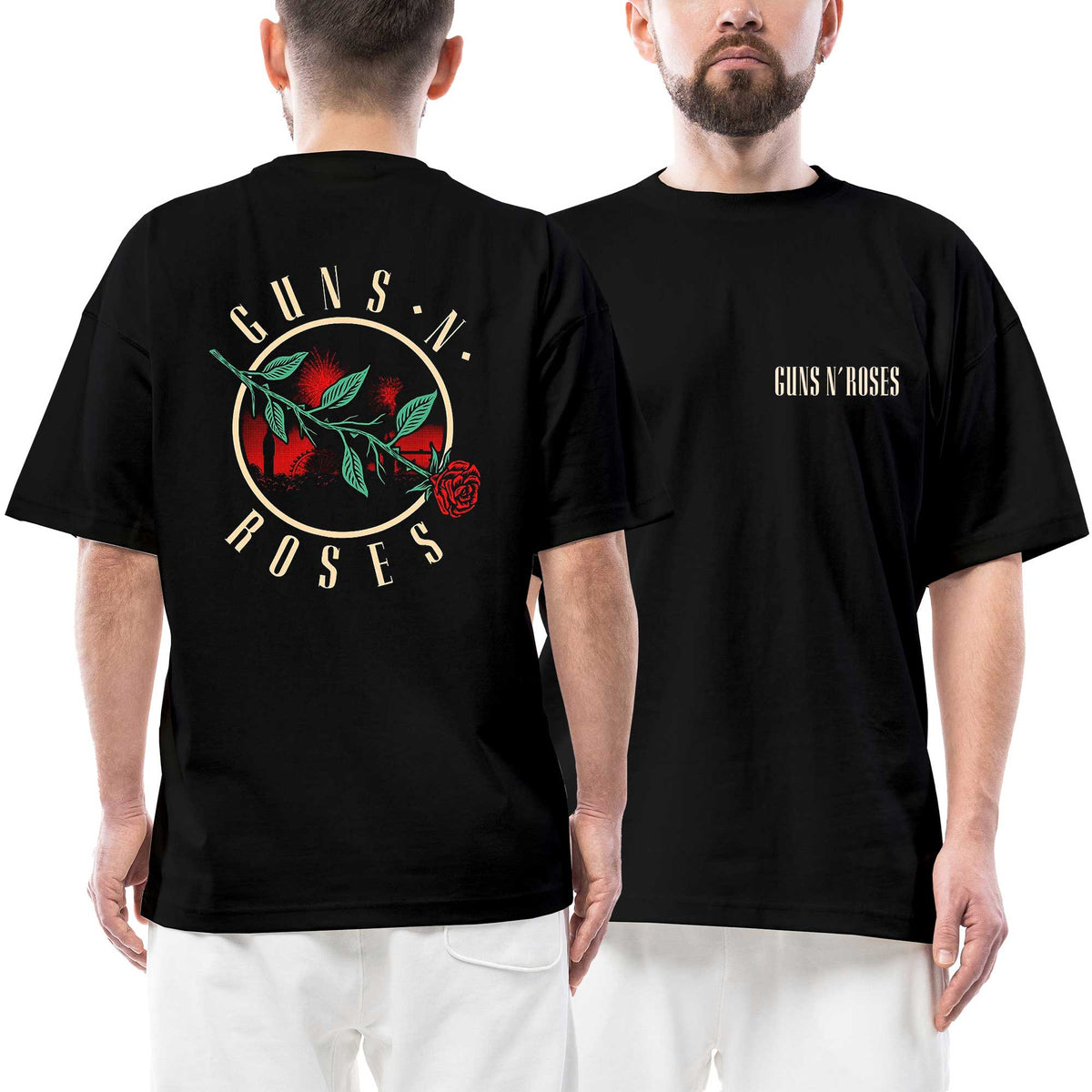 Guns N Roses The London Flowers Ön Arka Baskılı Siyah Oversize Tişört