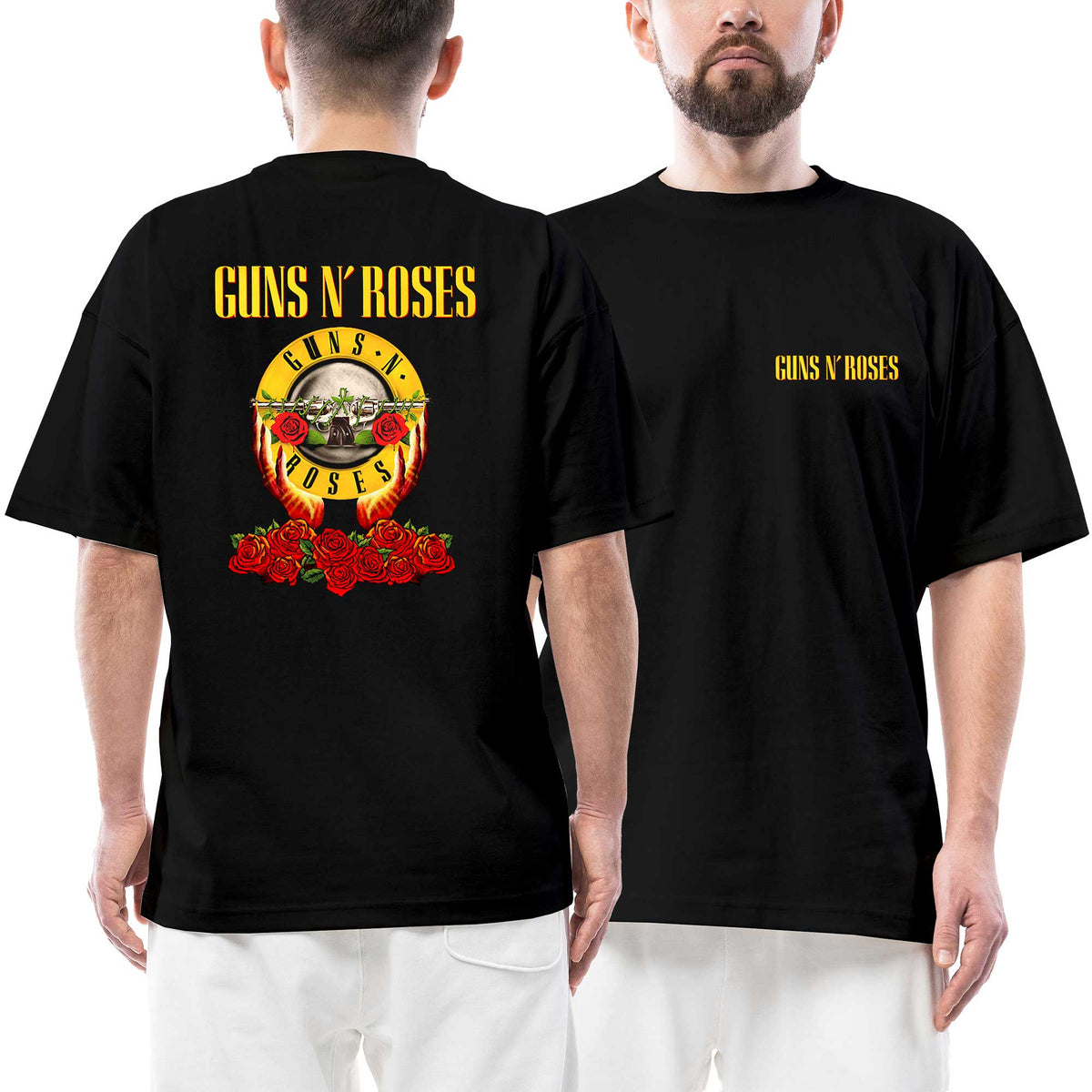Guns N Roses Hands And Light Logo Ön Arka Baskılı Siyah Oversize Tişört