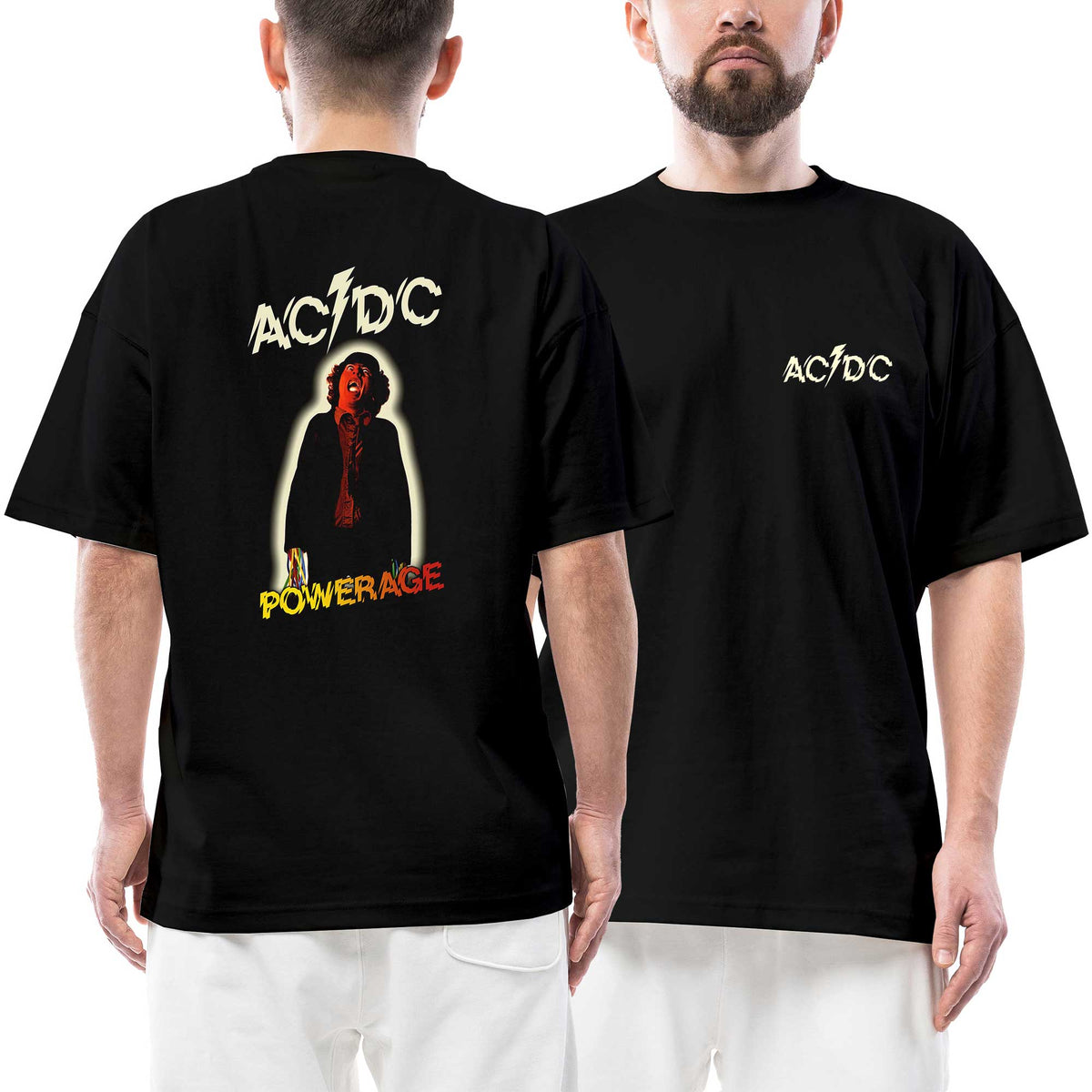 Ac Dc Powerage Electric Ön Arka Baskılı Siyah Oversize Tişört