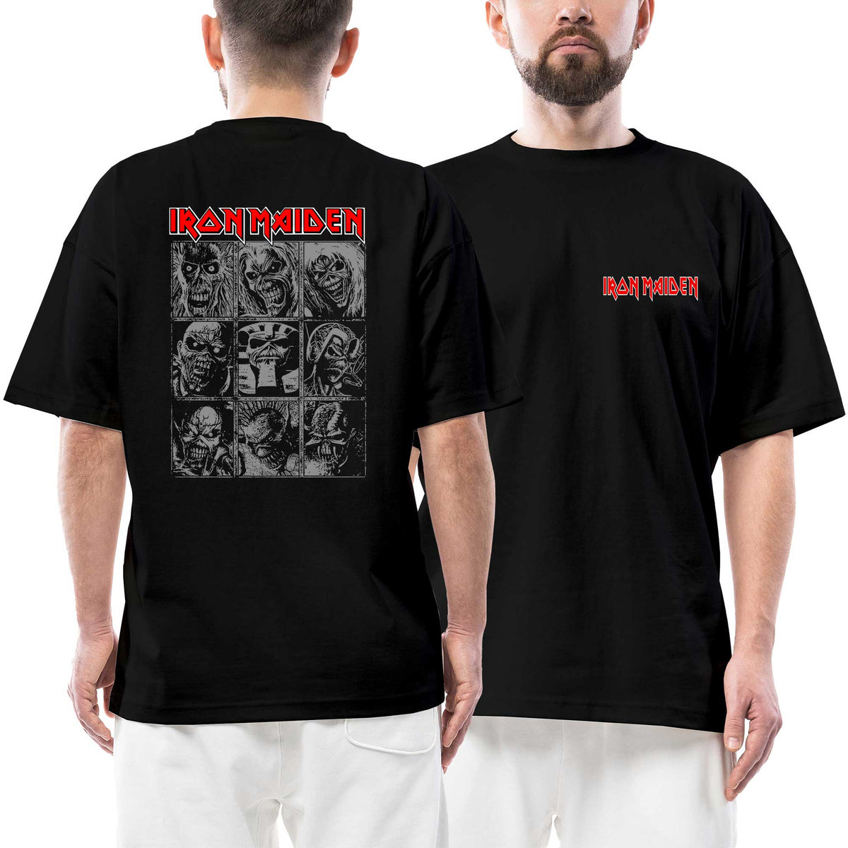 İron Maiden Eddie Albums Ön Arka Baskılı Siyah Oversize Tişört