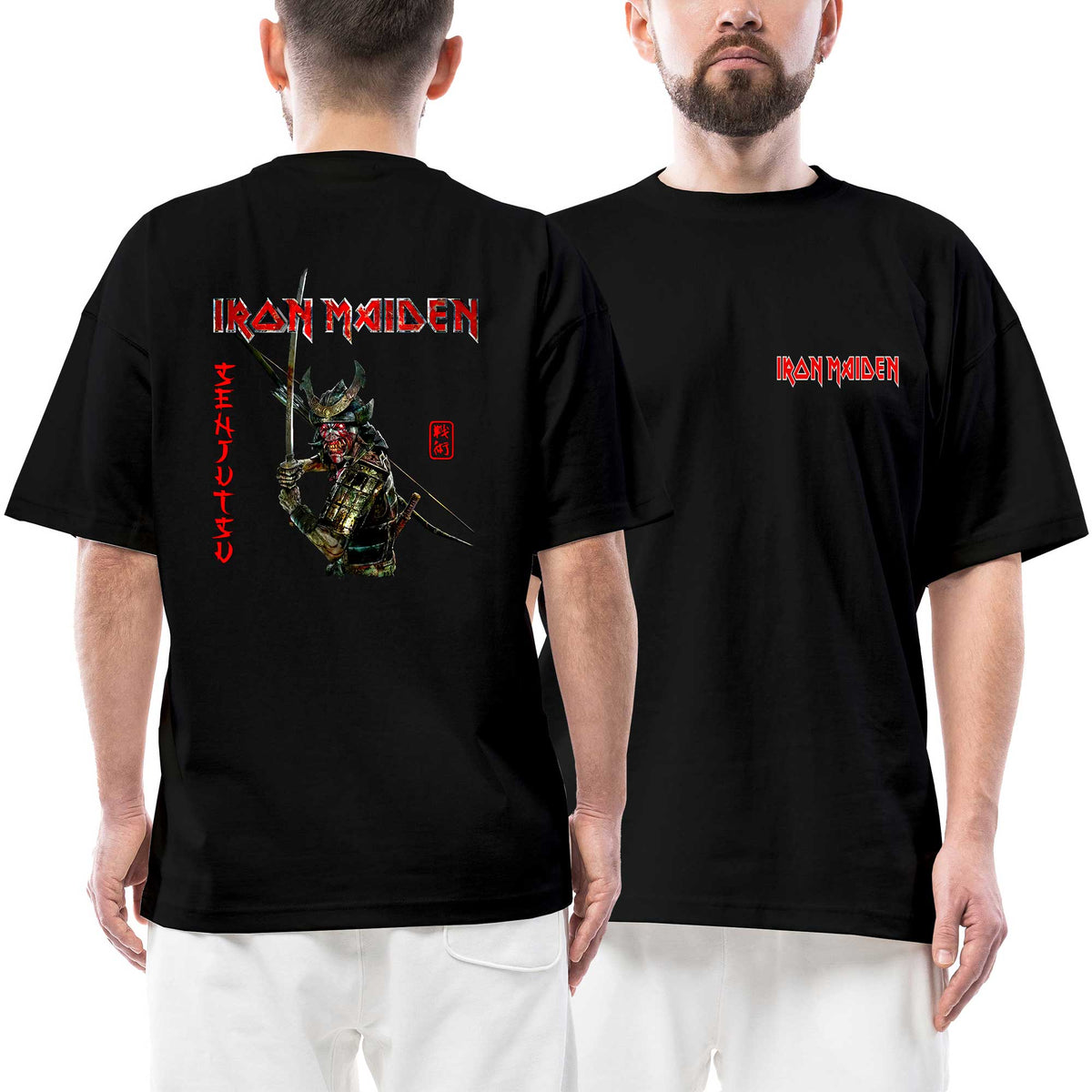 İron Maiden Senjutsu Warrior Ön Arka Baskılı Siyah Oversize Tişört