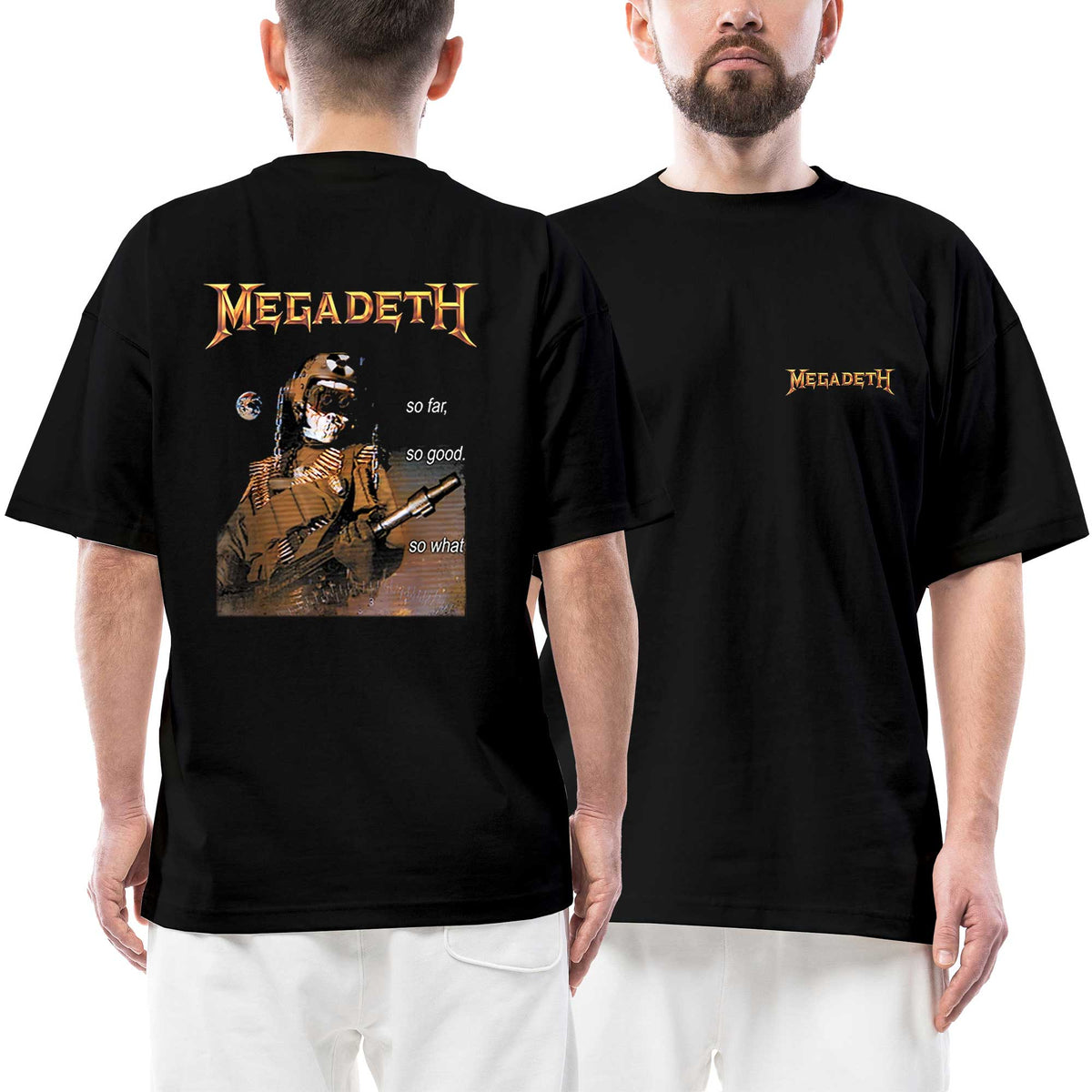Megadeth Logo So Far So Good Ön Arka Baskılı Siyah Oversize Tişört