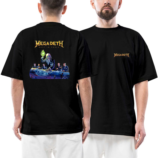 Megadeth Logo Rust İn Peace Ön Arka Baskılı Siyah Oversize Tişört