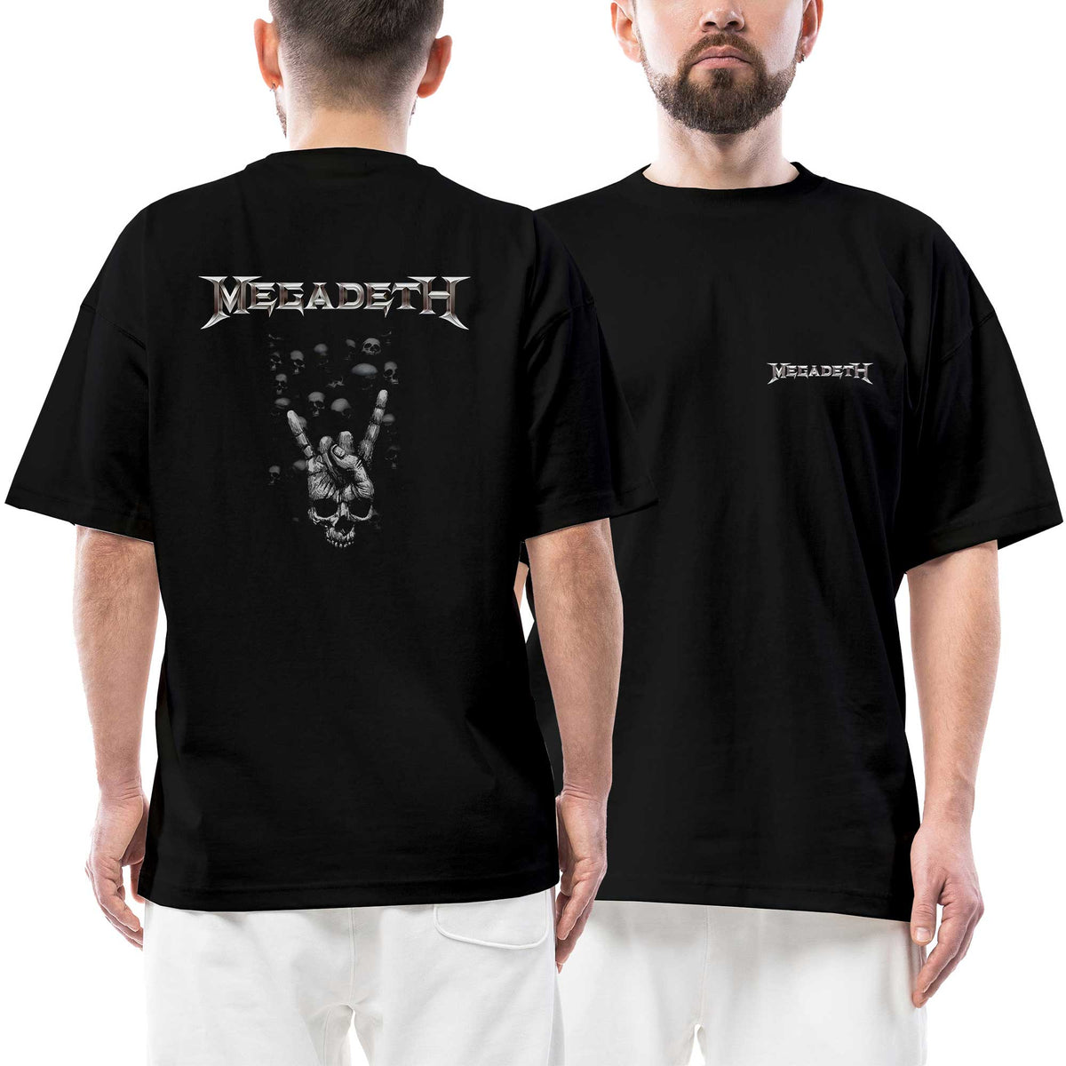 Megadeth Logo Rock Sign Ön Arka Baskılı Siyah Oversize Tişört