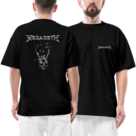 Megadeth Logo Rock Sign Ön Arka Baskılı Siyah Oversize Tişört