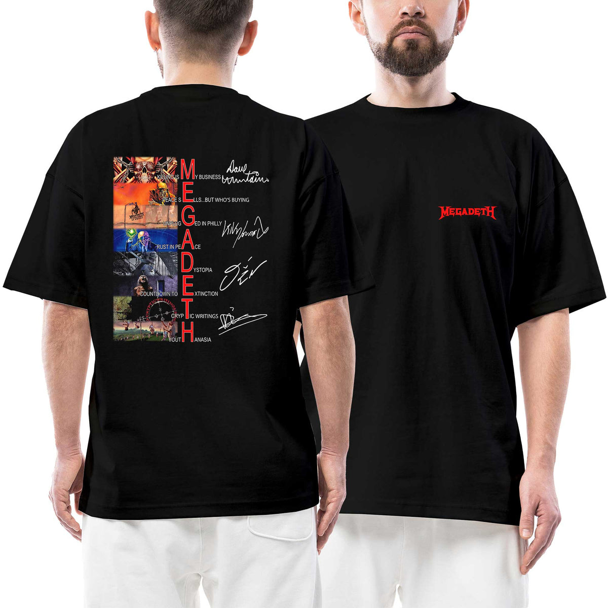 Megadeth Red Logo Albums Cover Ön Arka Baskılı Siyah Oversize Tişört