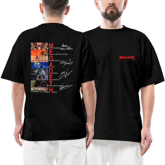 Megadeth Red Logo Albums Cover Ön Arka Baskılı Siyah Oversize Tişört