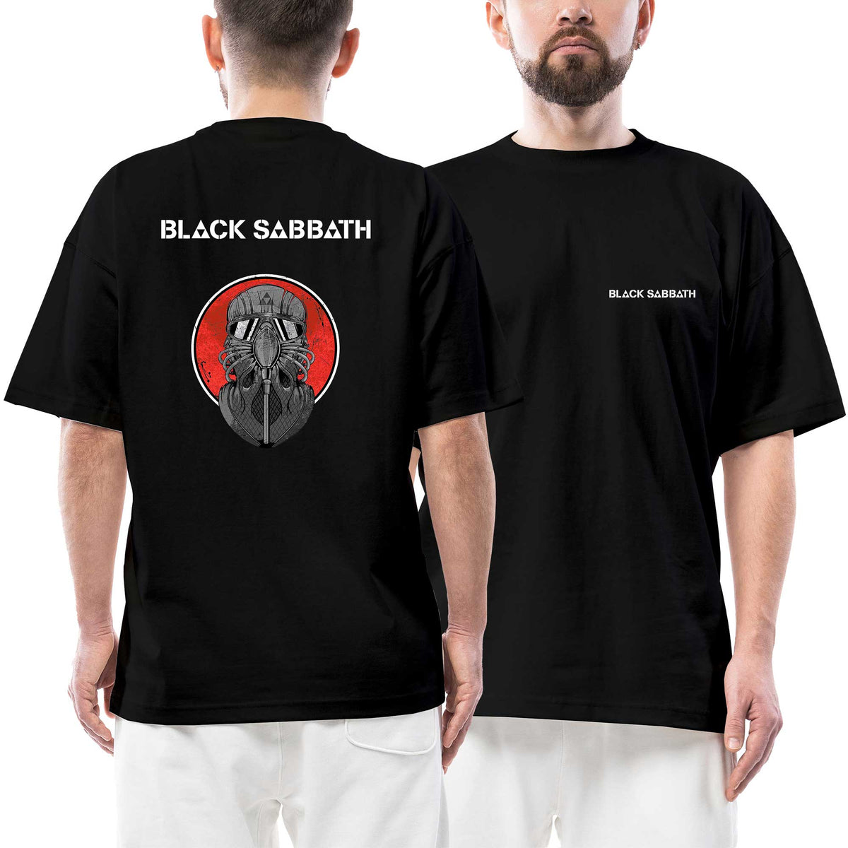 Black Sabbath Text Pilot Ön Arka Baskılı Siyah Oversize Tişört