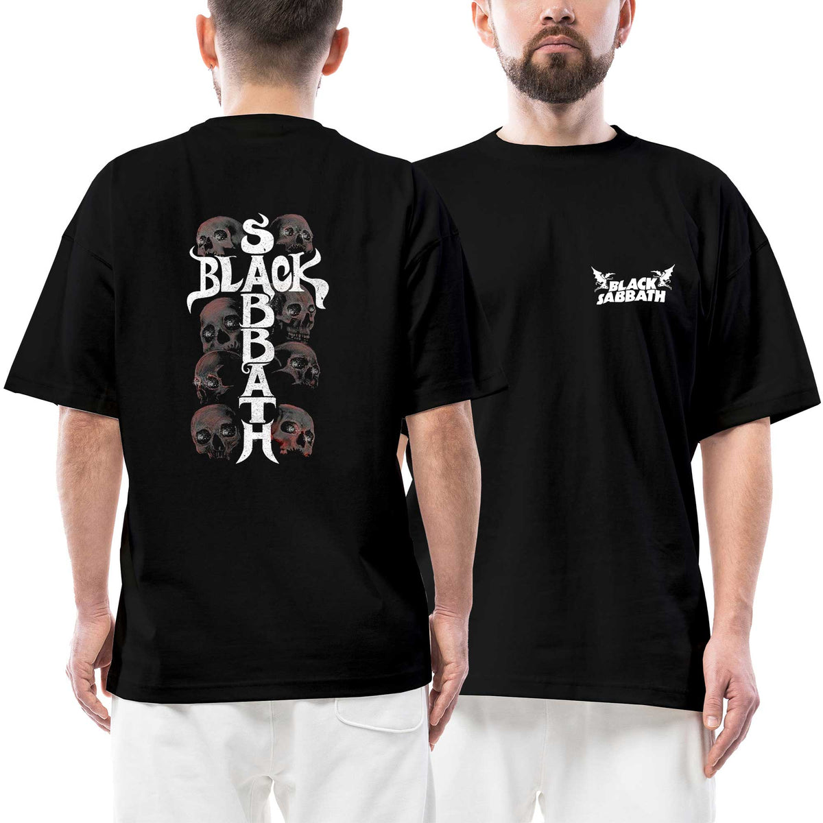 Black Sabbath Skull Text Ön Arka Baskılı Siyah Oversize Tişört