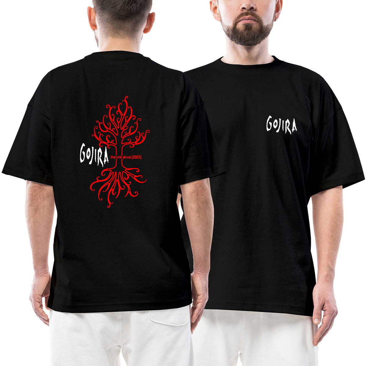 Gojira Logo The Link Alive Ön Arka Baskılı Siyah Oversize Tişört