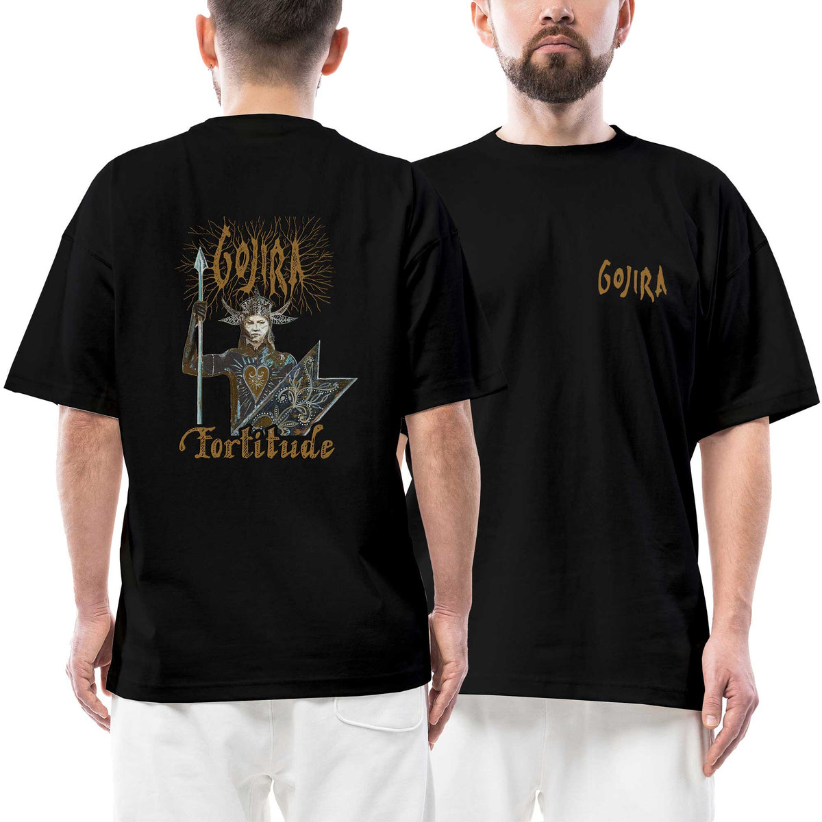 Gojira Logo Fortitude Ön Arka Baskılı Siyah Oversize Tişört