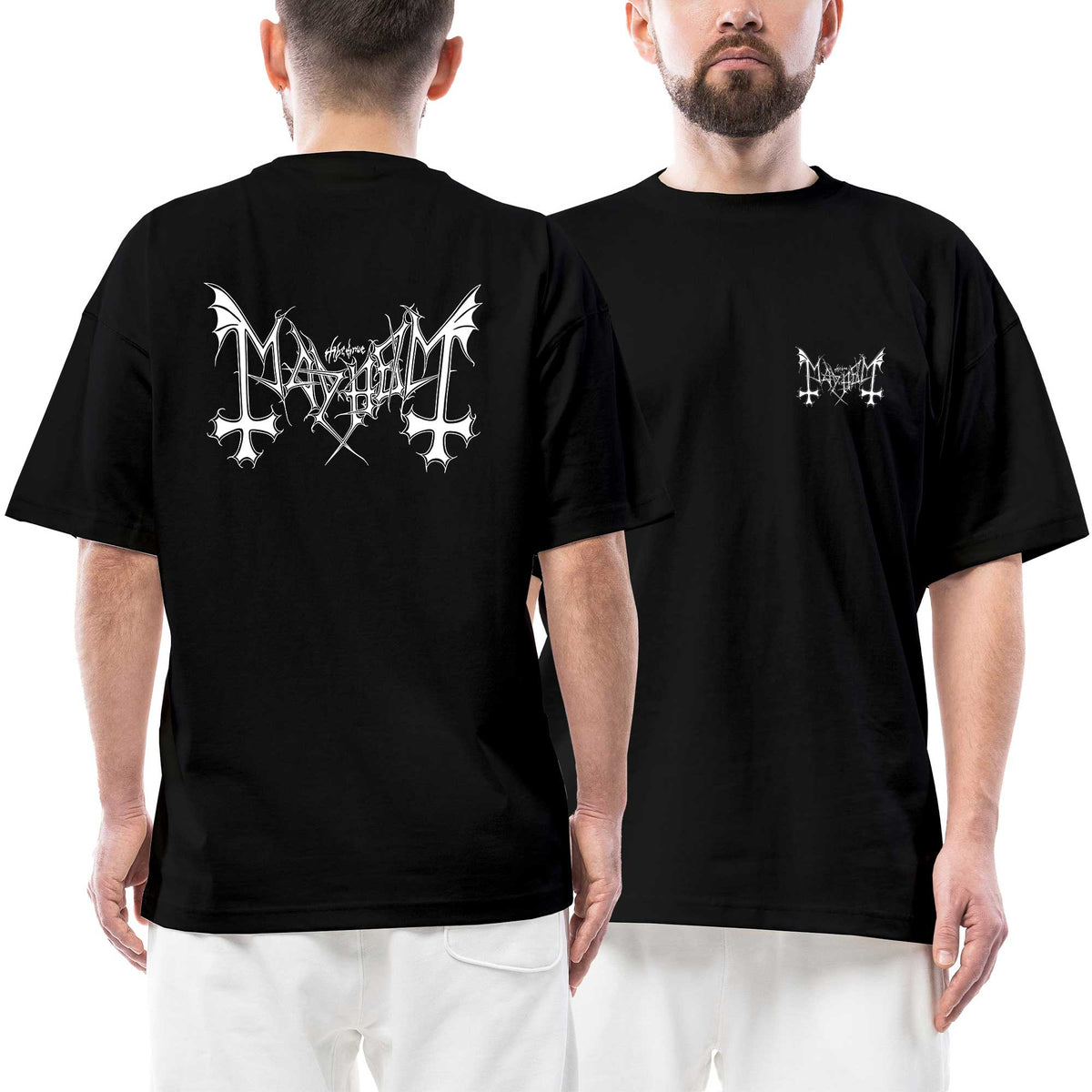 Mayhem Logo Text Ön Arka Baskılı Siyah Oversize Tişört