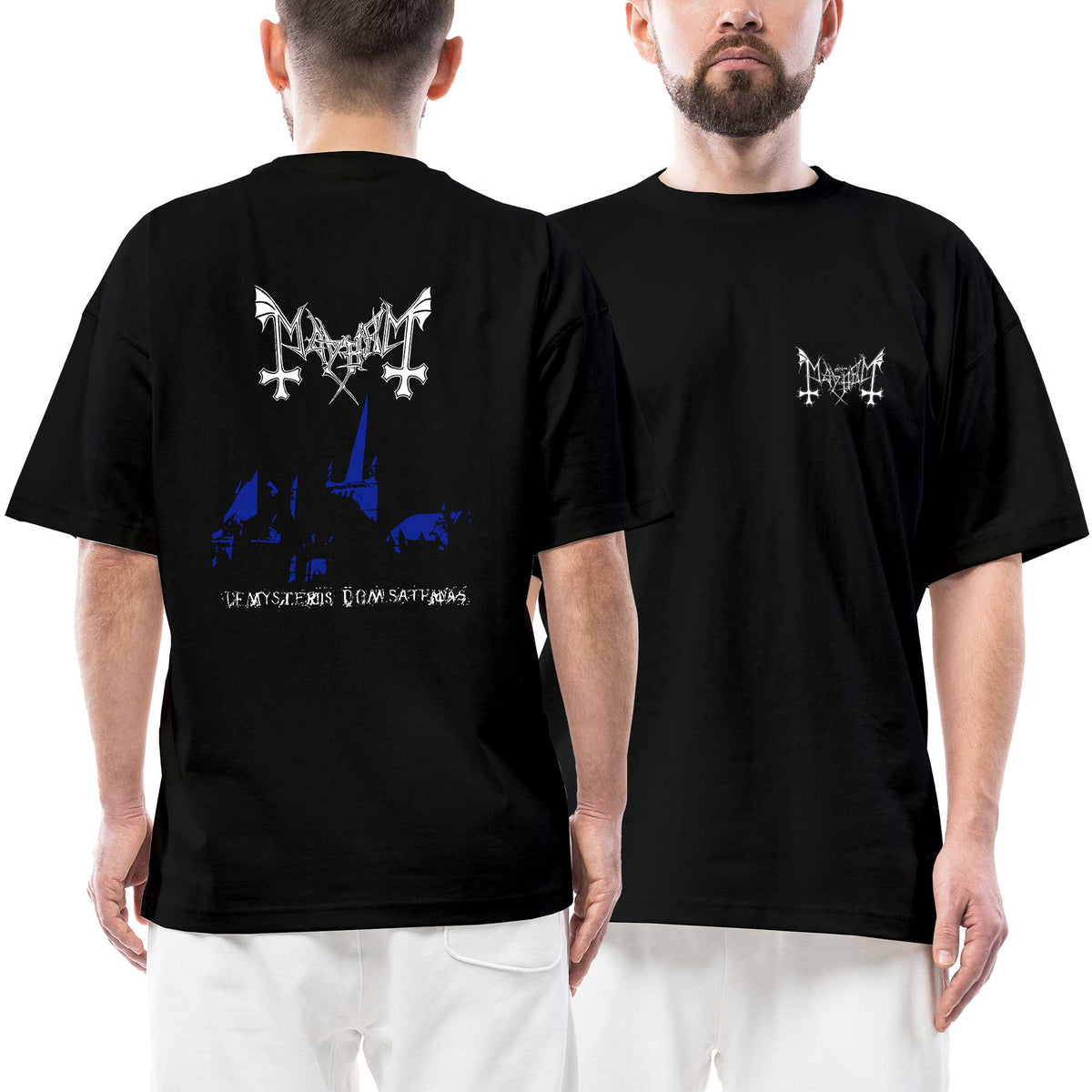 Mayhem Logo De Mysteriis Dom Sathanas Ön Arka Baskılı Siyah Oversize Tişört