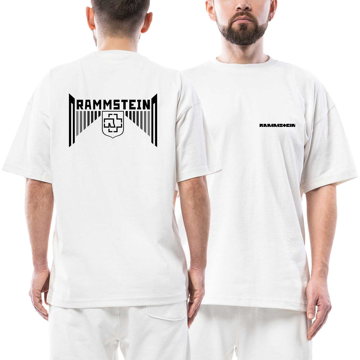 Rammstein Black Text Wall Ön Arka Baskılı Beyaz Oversize Tişört
