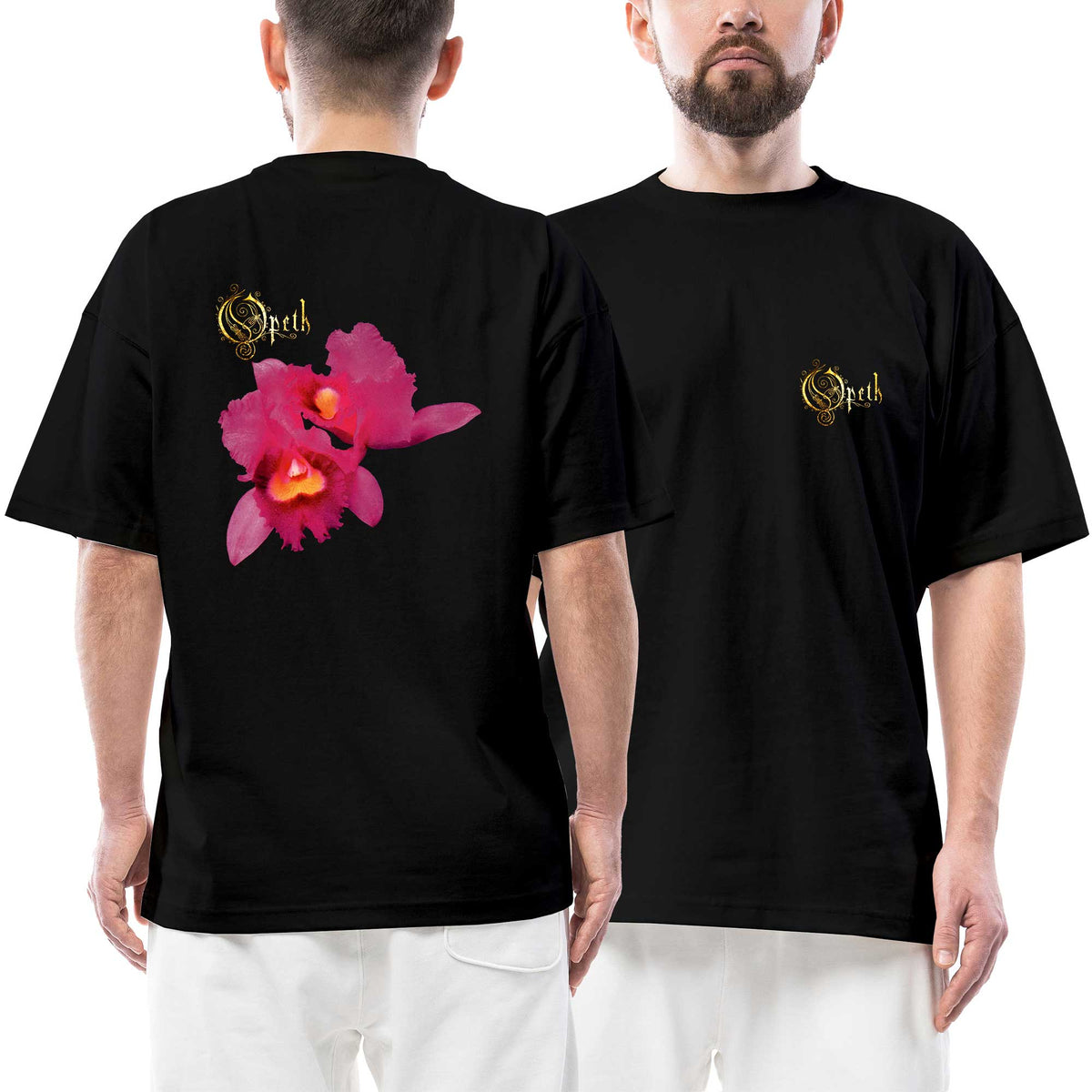 Opeth Classic Logo Orchid Ön Arka Baskılı Siyah Oversize Tişört