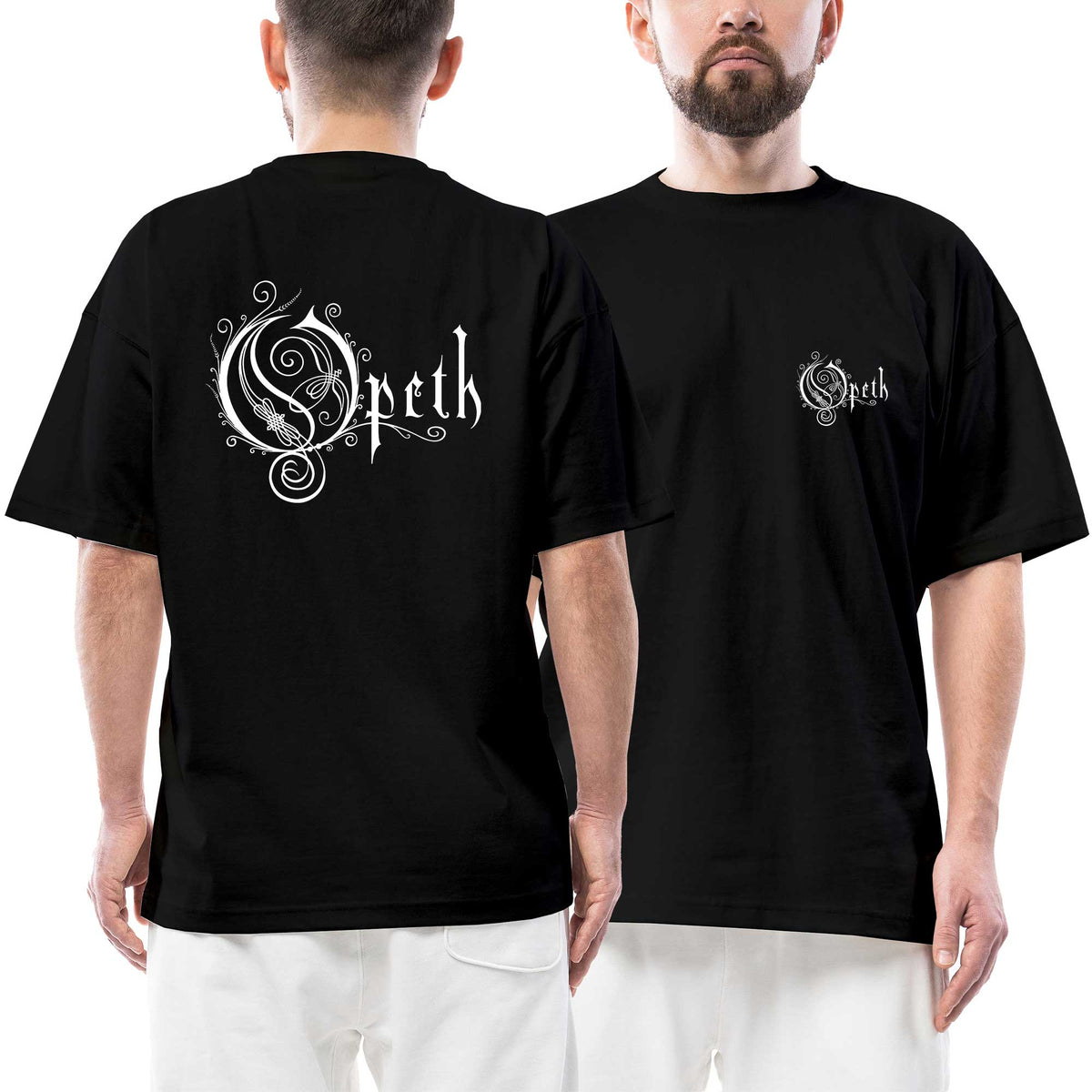 Opeth White Logo Ön Arka Baskılı Siyah Oversize Tişört