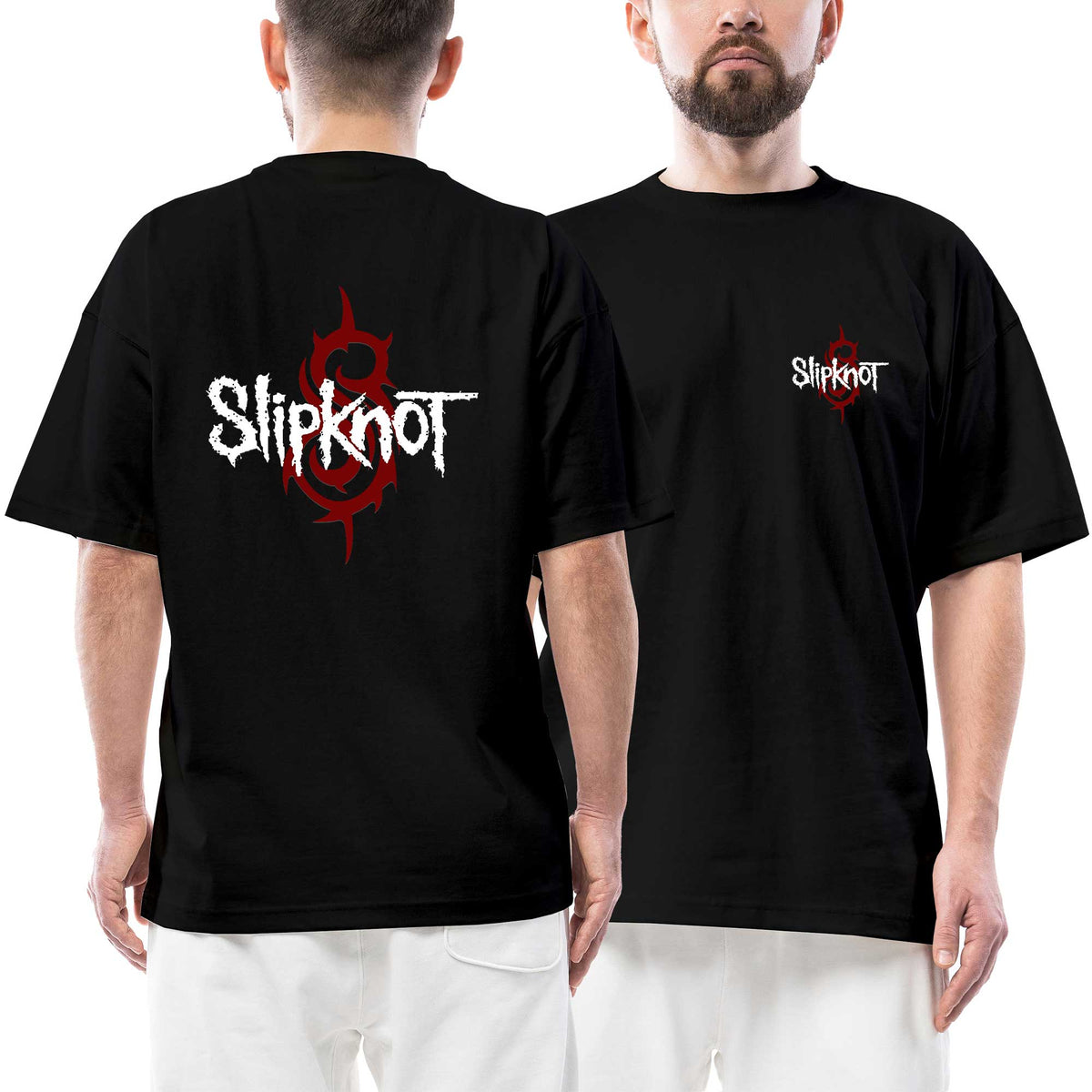 Slipknot Symboll Text Ön Arka Baskılı Siyah Oversize Tişört