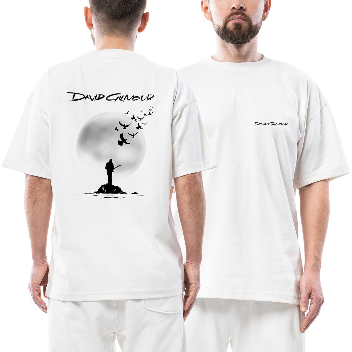 Pink Floyd David Gilmour Text Ön Arka Baskılı Beyaz Oversize Tişört