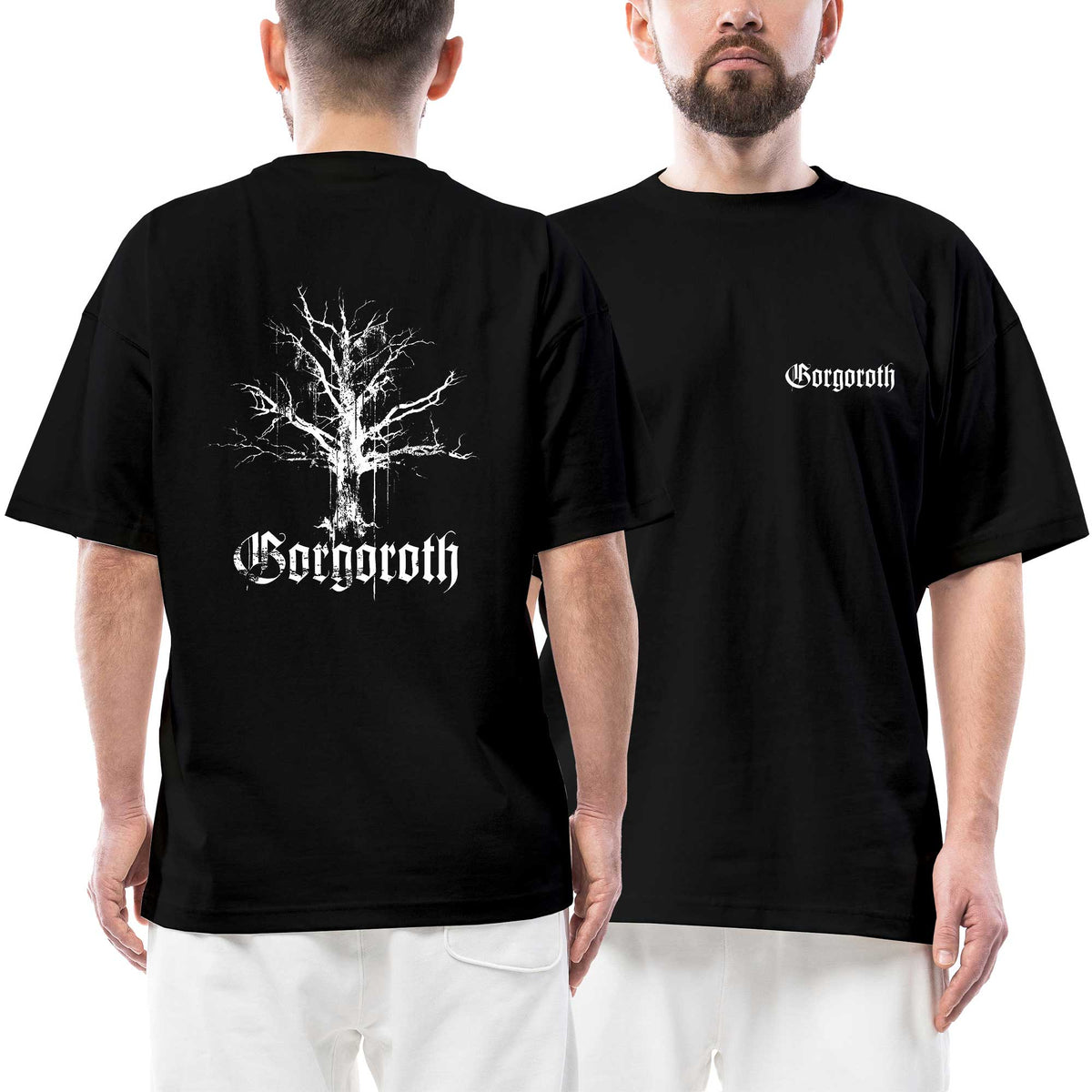 Gorgoroth Text Tree Ön Arka Baskılı Siyah Oversize Tişört