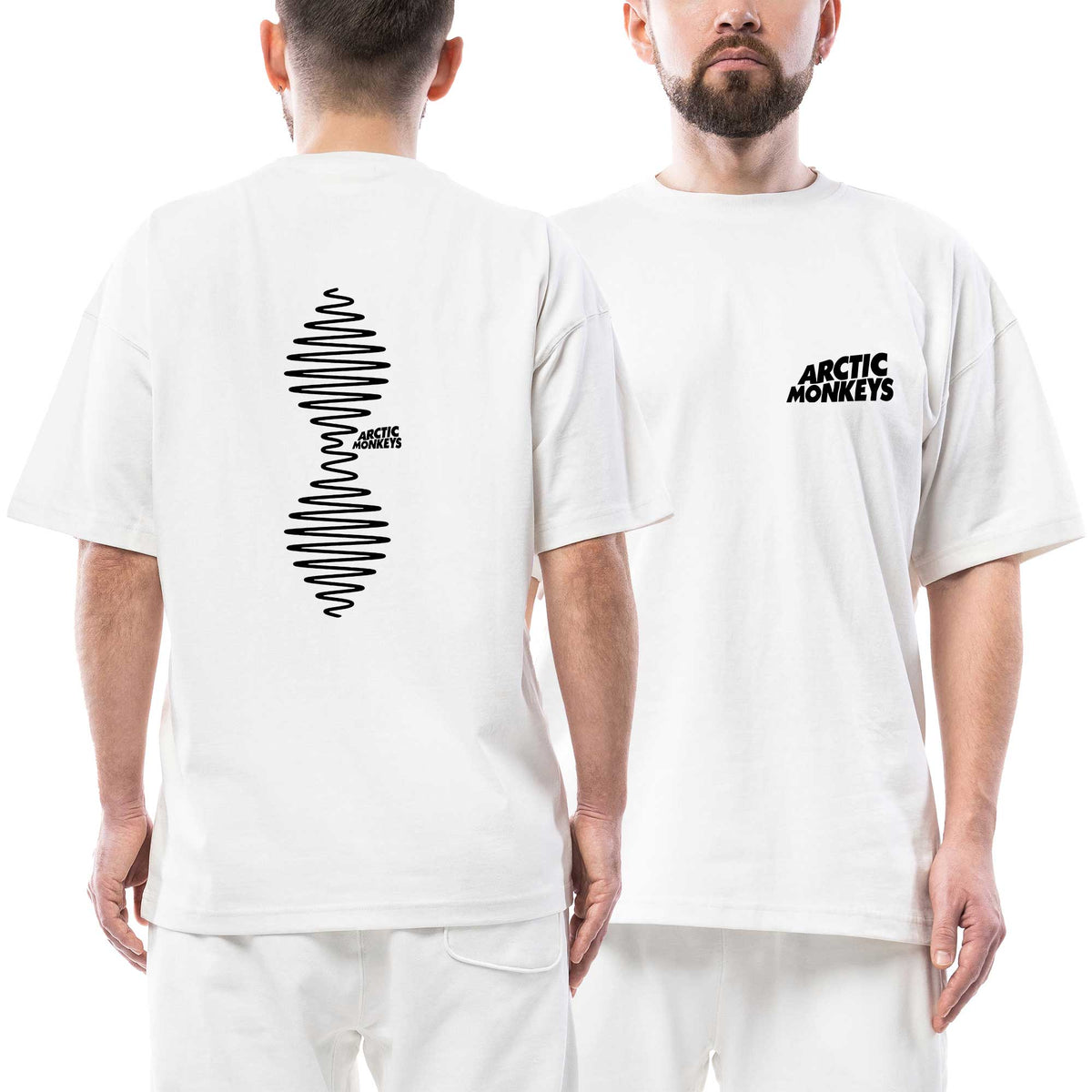 Arctic Monkeys Wave Text Ön Arka Baskılı Beyaz Oversize Tişört