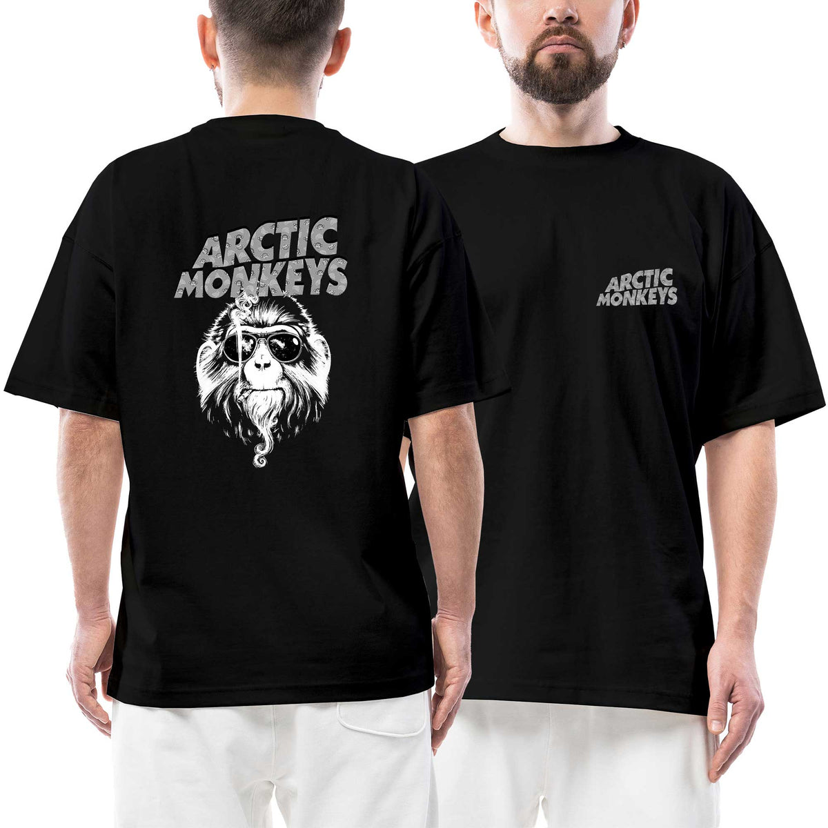 Arctic Monkeys Monkey Logo Ön Arka Baskılı Siyah Oversize Tişört