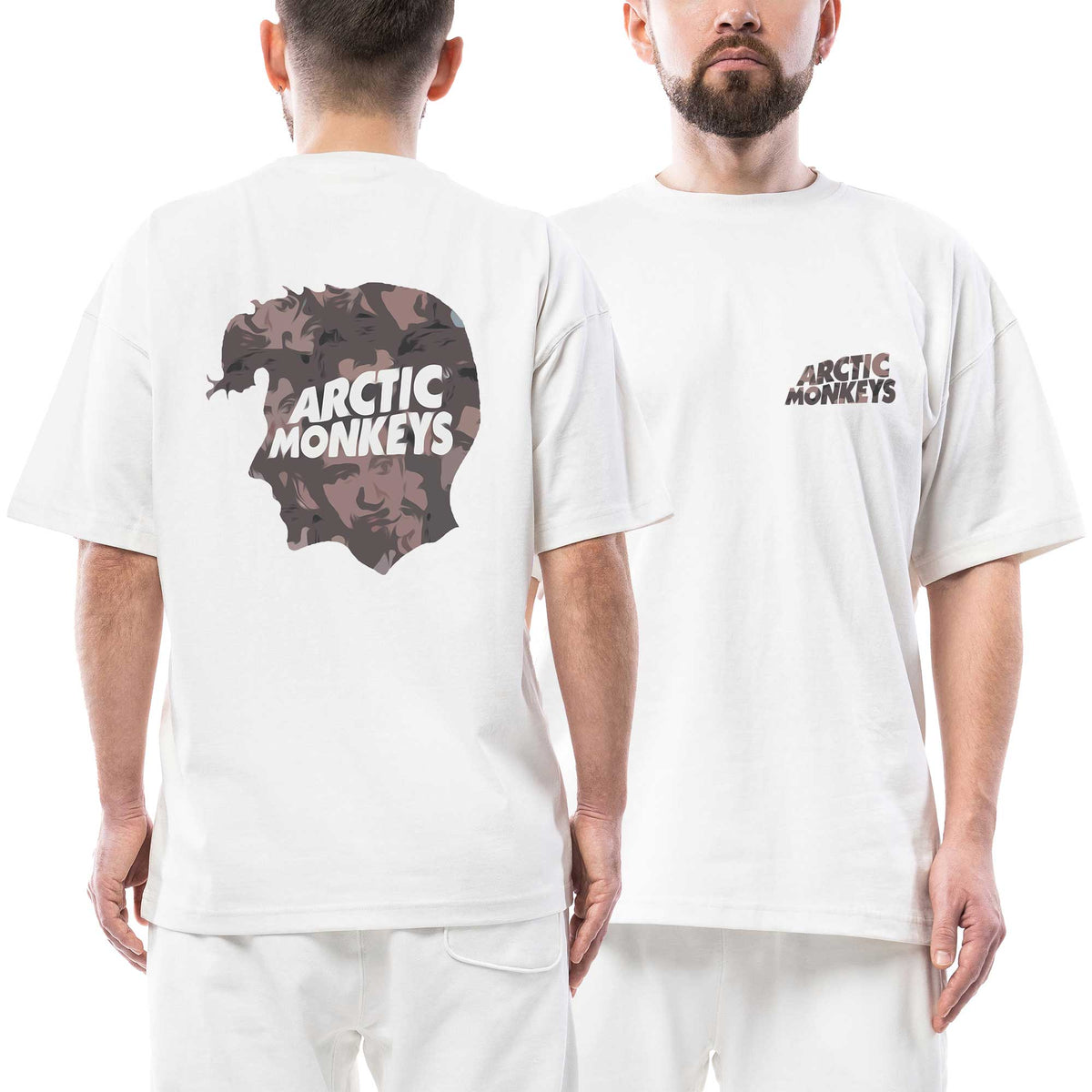 Arctic Monkeys Head camouflage Ön Arka Baskılı Beyaz Oversize Tişört