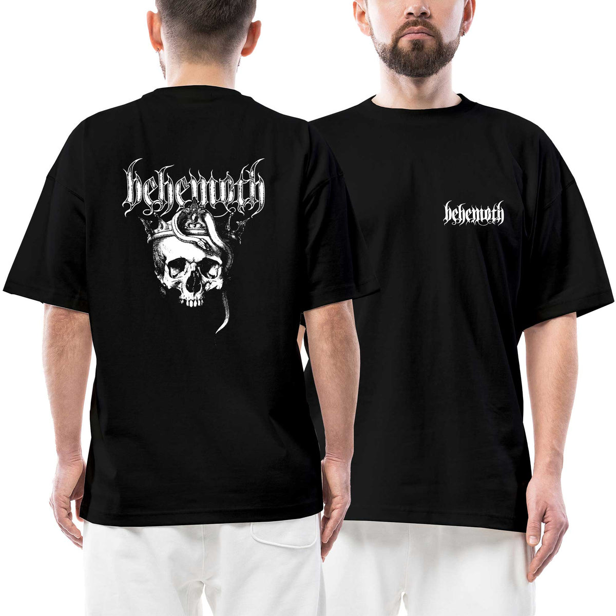 Behemoth Logo Skull Ön Arka Baskılı Siyah Oversize Tişört