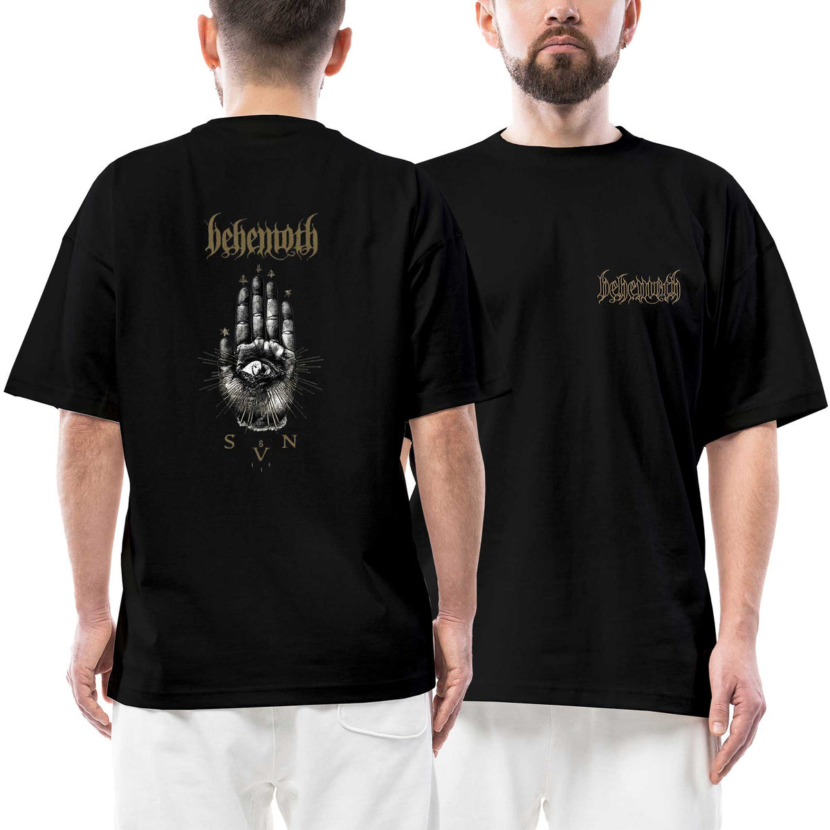Behemoth Sventevith Hand Ön Arka Baskılı Siyah Oversize Tişört
