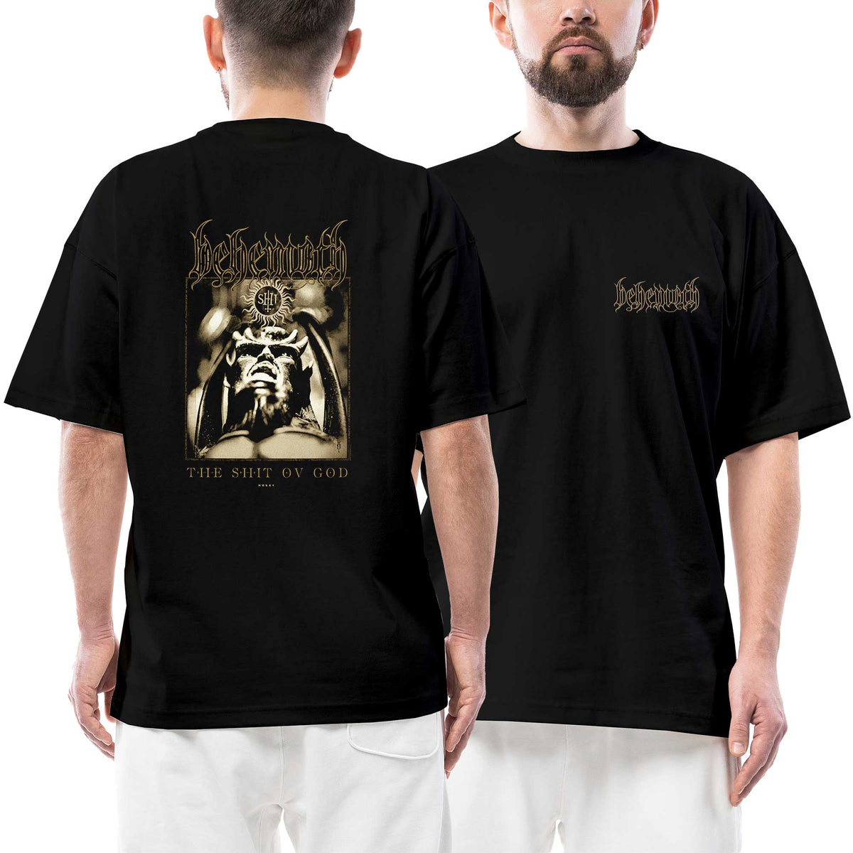 Behemoth The Shit Ov God Logo Line Ön Arka Baskılı Siyah Oversize Tişört