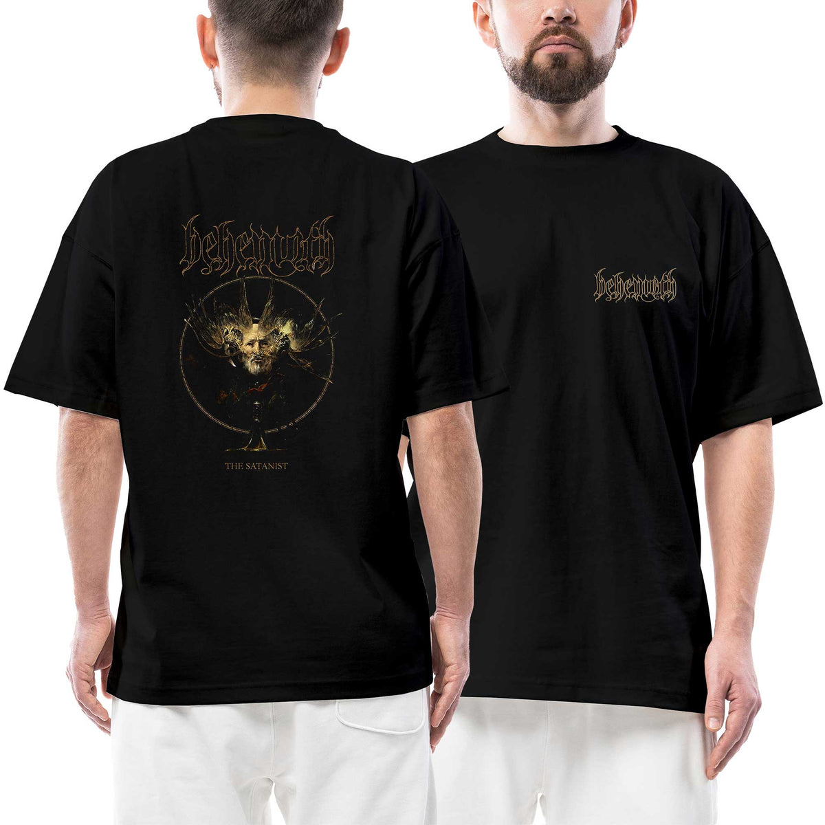 Behemoth The Satanist Logo Line Ön Arka Baskılı Siyah Oversize Tişört