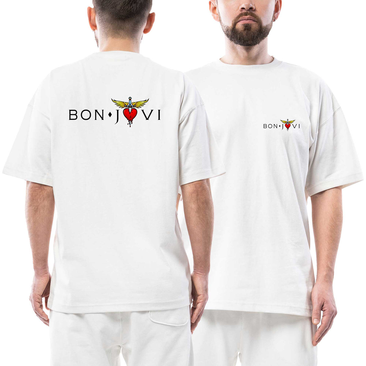 Bon Jovi İn Hearth Text Ön Arka Baskılı Beyaz Oversize Tişört