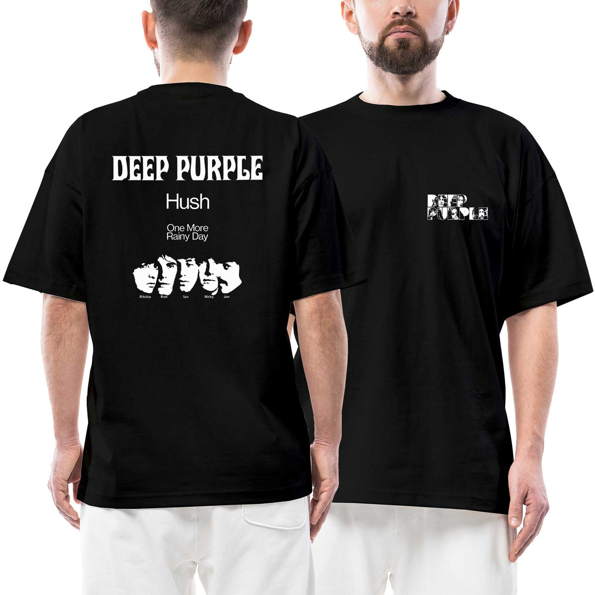 Deep Purple Band Logo Ön Arka Baskılı Siyah Oversize Tişört